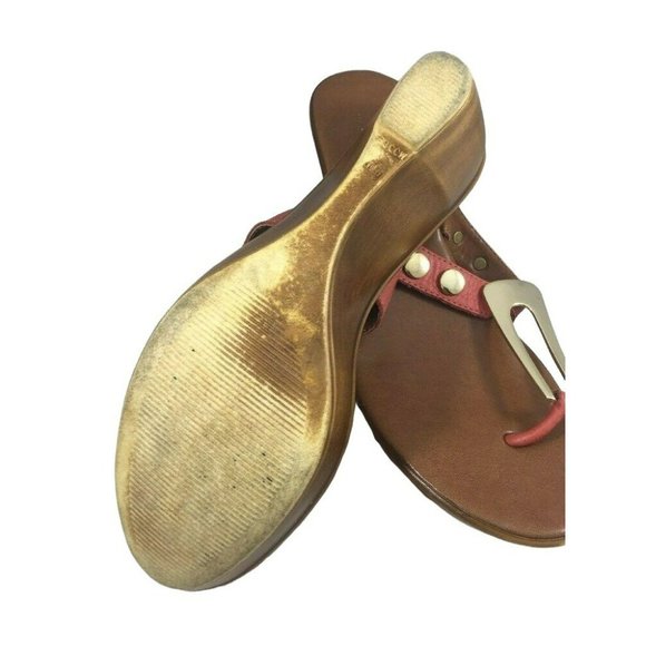 A Giannetti Womens Italian Size 9 Wedge Heels Coral Brown Pink Gold Slip On Sand - Picture 4 of 11